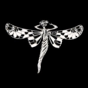 B&W Enamel and Rhinestones Fairy Pendant NWT-